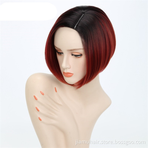 Ombre Blonde Straight Bobo Wigs For Women Synthetic Short Hair Red Wigs Female Short Wig Cosplay